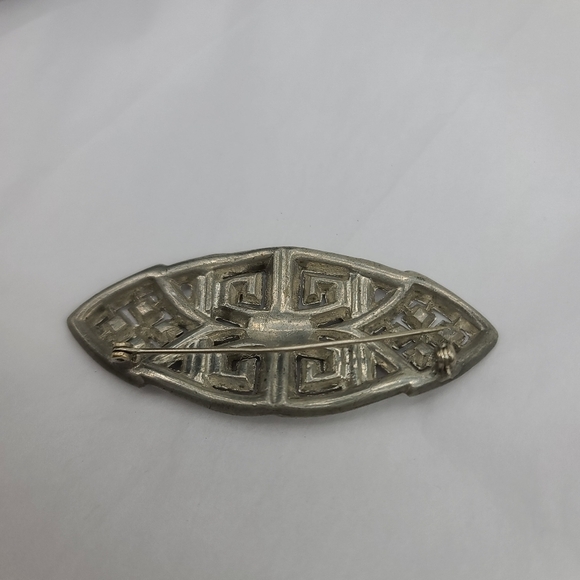 Vintage Silver Tone & Crystal oval pin - Picture 2 of 2